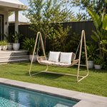 SOLARA Outdoor Rattan Double Swing Chair with Galvanised Steel Frame Strong Hanging Rope Waterproof Cushion for Garden Balcony Patio