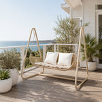 SOLARA Outdoor Rattan Double Swing Chair with Galvanised Steel Frame Strong Hanging Rope Waterproof Cushion for Garden Balcony Patio