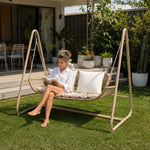 SOLARA Outdoor Rattan Double Swing Chair with Galvanised Steel Frame Strong Hanging Rope Waterproof Cushion for Garden Balcony Patio