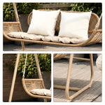 SOLARA Outdoor Rattan Double Swing Chair with Galvanised Steel Frame Strong Hanging Rope Waterproof Cushion for Garden Balcony Patio