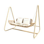SOLARA Outdoor Rattan Double Swing Chair with Galvanised Steel Frame Strong Hanging Rope Waterproof Cushion for Garden Balcony Patio