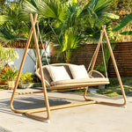 SOLARA Double Hanging Swing Sofa with Handwoven Rattan Seat Triangle Support Frame Comfortable Cushion for Indoor Outdoor Leisure Space