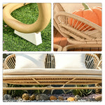 SOLARA Double Hanging Swing Sofa with Handwoven Rattan Seat Triangle Support Frame Comfortable Cushion for Indoor Outdoor Leisure Space