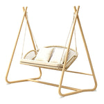 SOLARA Double Hanging Swing Sofa with Handwoven Rattan Seat Triangle Support Frame Comfortable Cushion for Indoor Outdoor Leisure Space