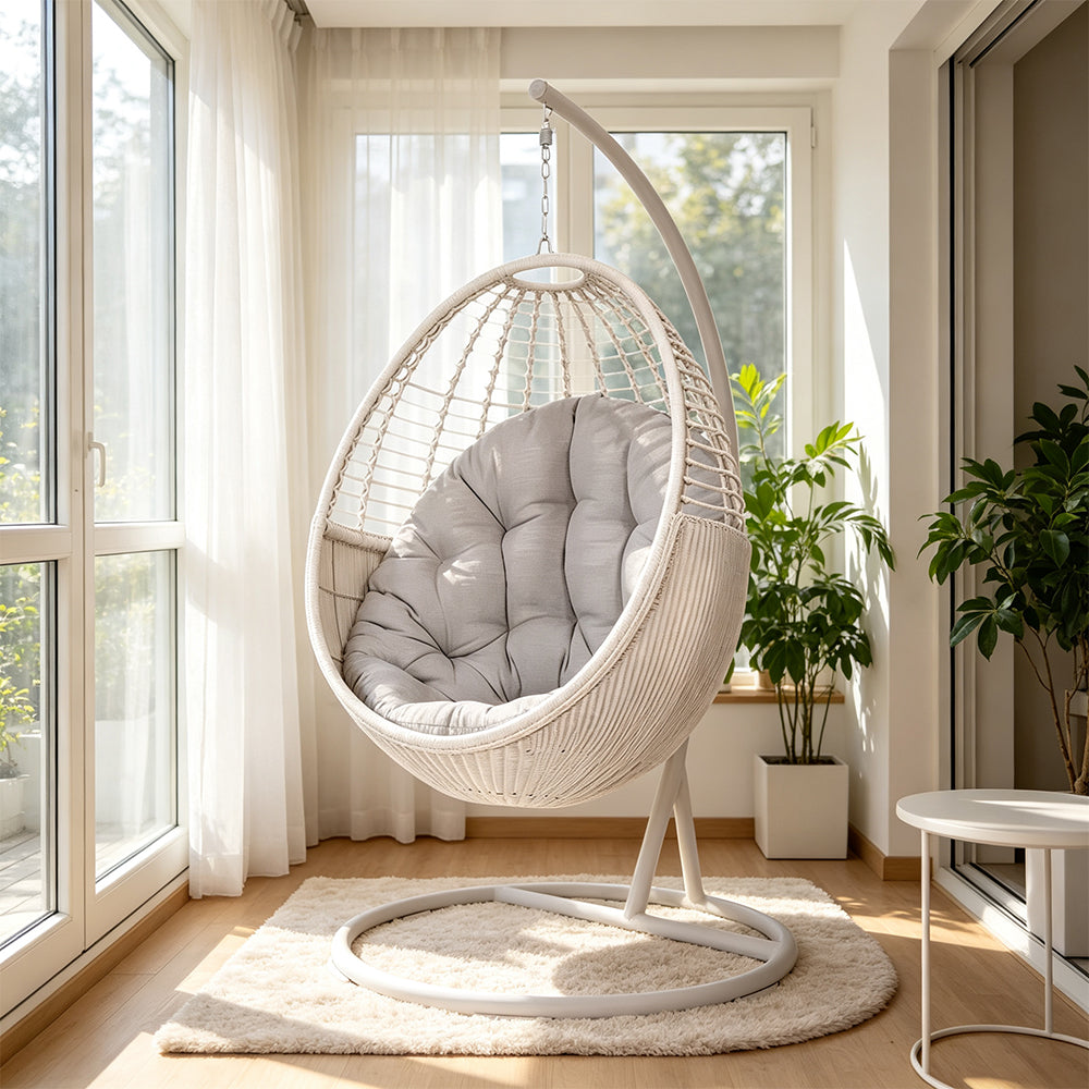 SOLARA Egg Hanging Chair with PE Wicker Design Strong Steel Frame Thick Cushion Shock Absorbing Hook for Indoor Outdoor Leisure Spaces