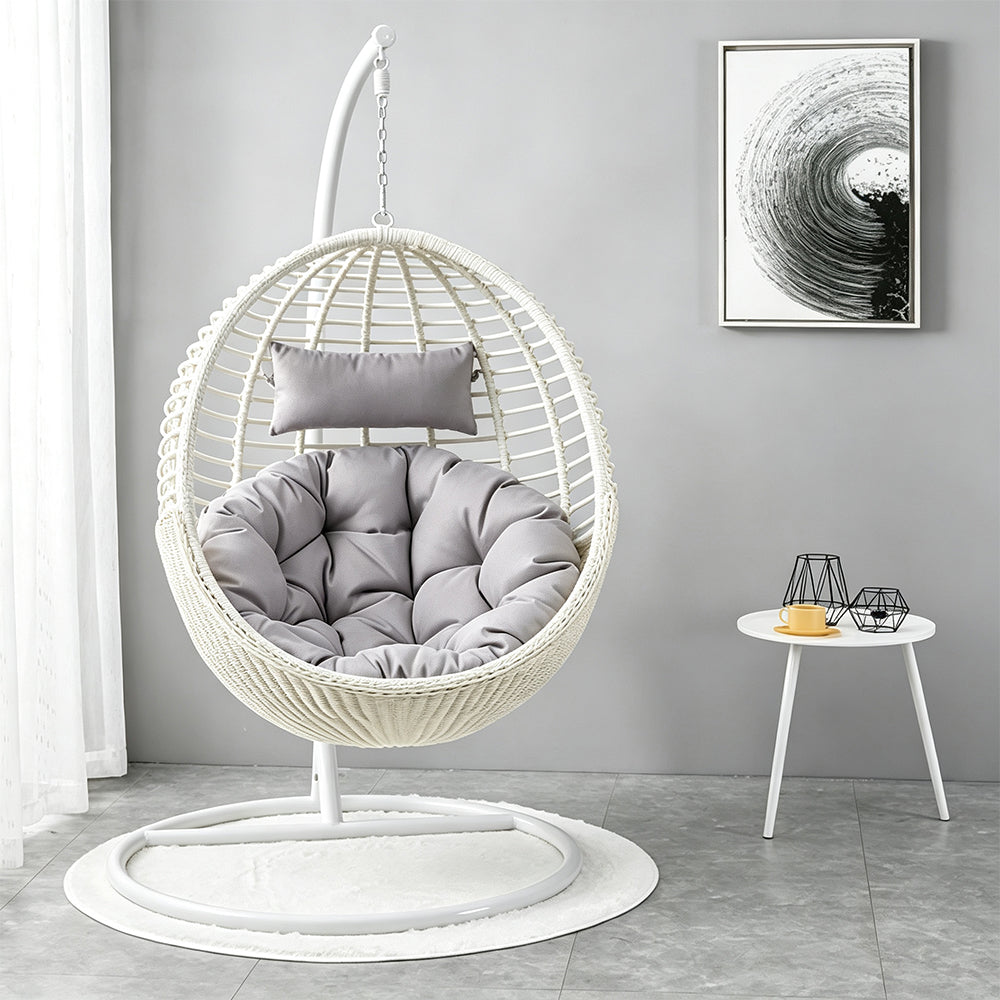SOLARA Egg Hanging Chair with PE Wicker Design Strong Steel Frame Thick Cushion Shock Absorbing Hook for Indoor Outdoor Leisure Spaces