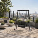 SOLARA Double Outdoor Swing Chair with Woven Rattan Seat Stable Frame Soft Cushion Hanging Swing Sofa for Garden Patio Balcony