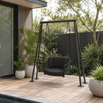 SOLARA Double Outdoor Swing Chair with Woven Rattan Seat Stable Frame Soft Cushion Hanging Swing Sofa for Garden Patio Balcony