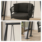 SOLARA Double Outdoor Swing Chair with Woven Rattan Seat Stable Frame Soft Cushion Hanging Swing Sofa for Garden Patio Balcony