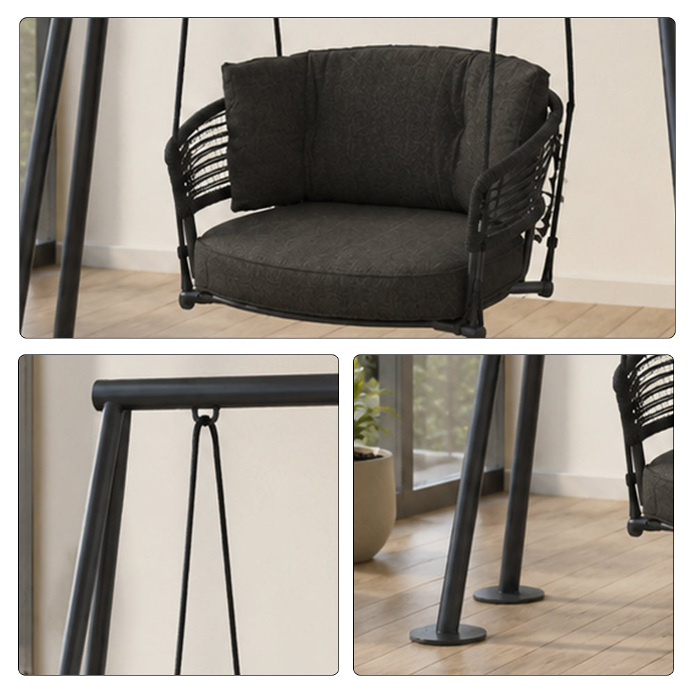 SOLARA Double Outdoor Swing Chair with Woven Rattan Seat Stable Frame Soft Cushion Hanging Swing Sofa for Garden Patio Balcony