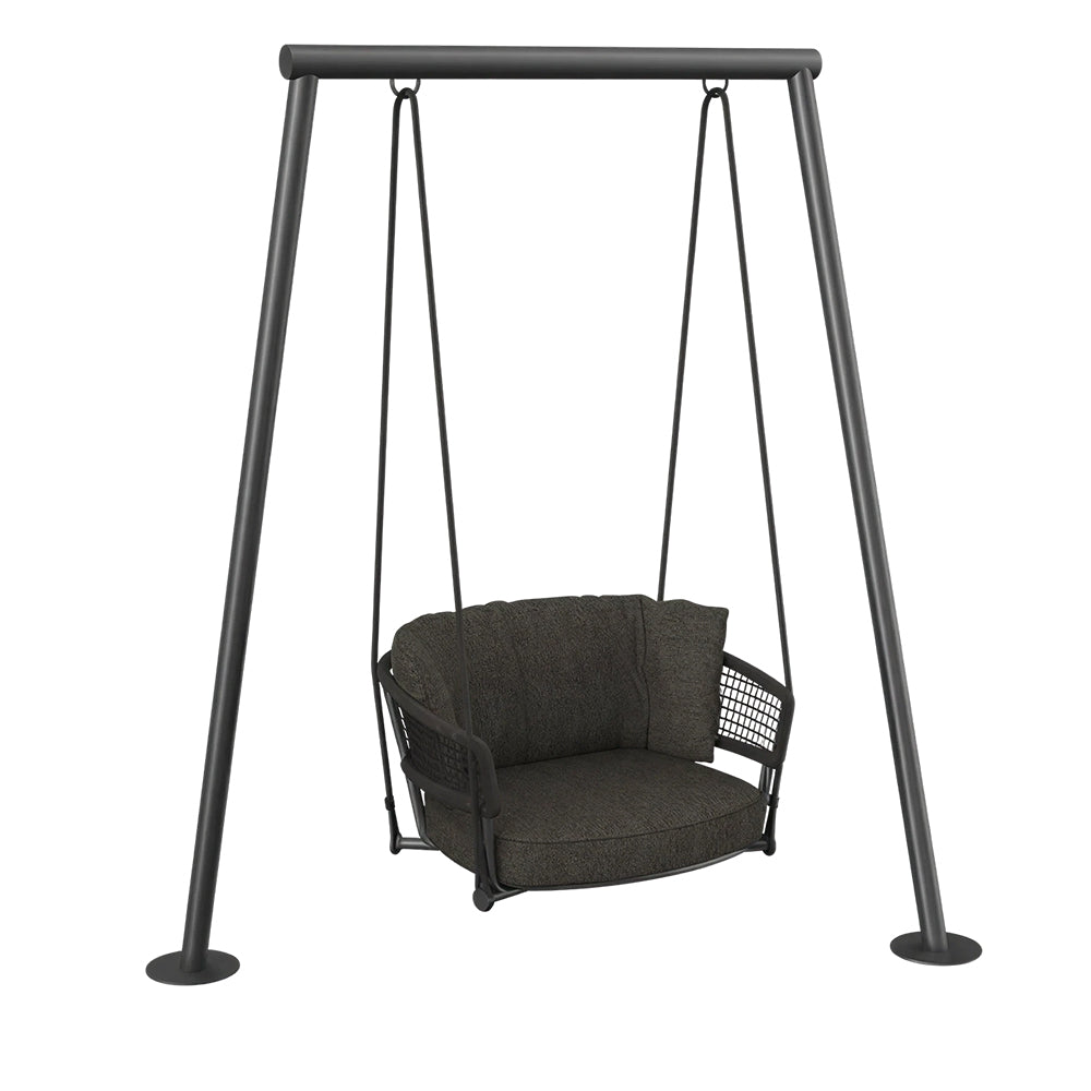 SOLARA Double Outdoor Swing Chair with Woven Rattan Seat Stable Frame Soft Cushion Hanging Swing Sofa for Garden Patio Balcony