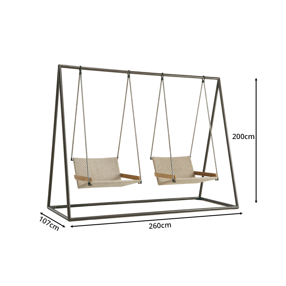 SOLARA Double Hanging Swing Sofa with Comfortable Wicker Seat Strong Support Frame Outdoor Relaxation Chair for Family Garden Patio