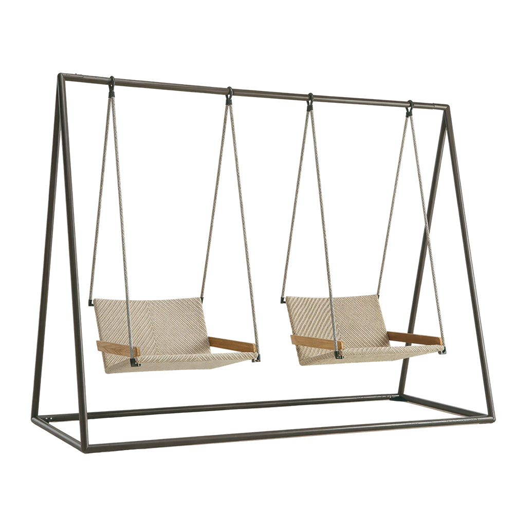 SOLARA Double Hanging Swing Sofa with Comfortable Wicker Seat Strong Support Frame Outdoor Relaxation Chair for Family Garden Patio
