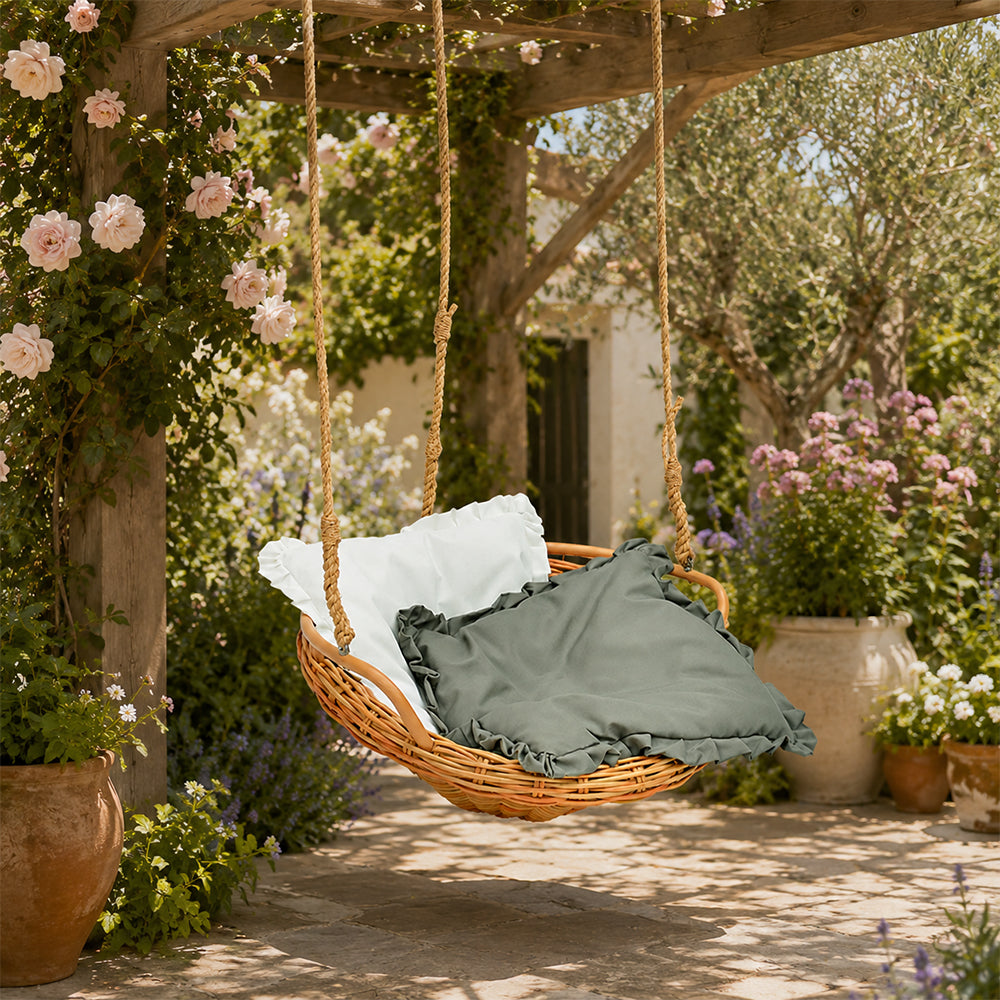 SOLARA Outdoor Hanging Rattan Chair with Weather Resistant PE Wicker Round Basket Seat Soft Cushion for Garden Balcony Patio Tree Area