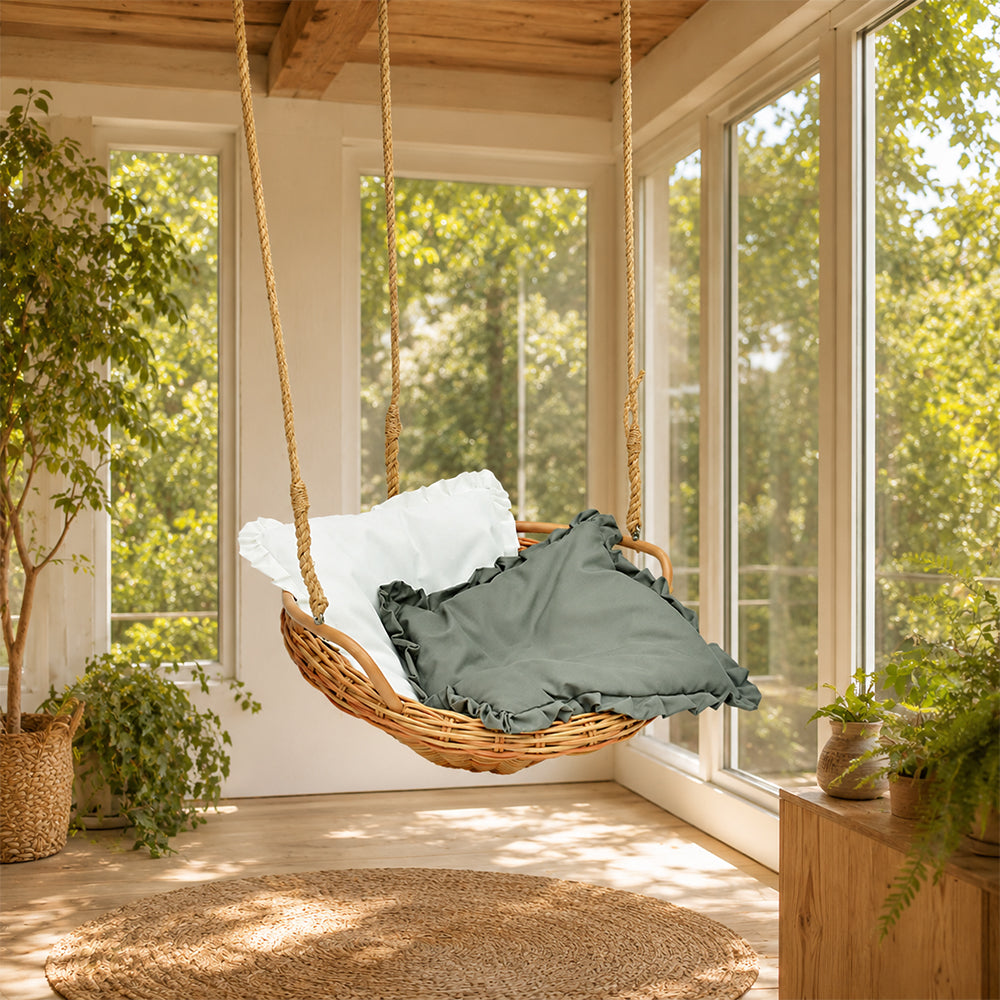 SOLARA Outdoor Hanging Rattan Chair with Weather Resistant PE Wicker Round Basket Seat Soft Cushion for Garden Balcony Patio Tree Area