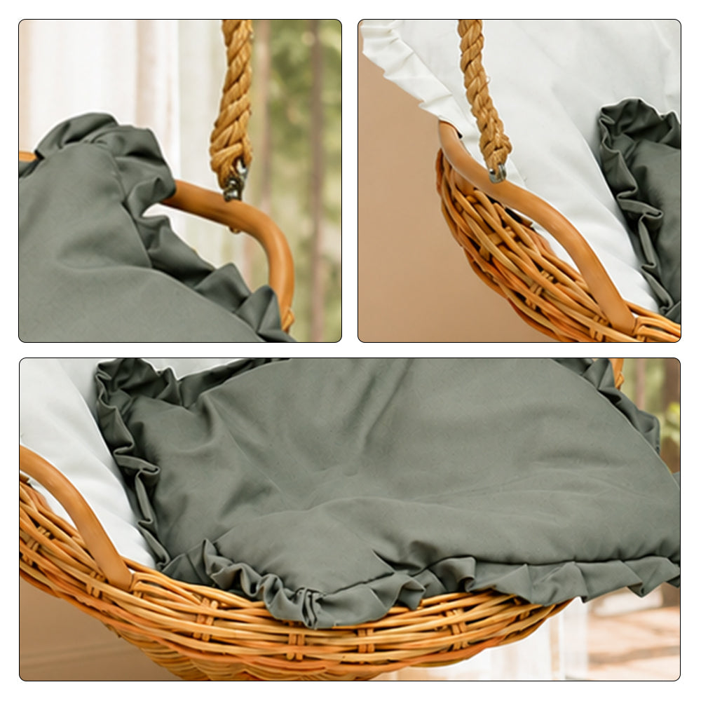 SOLARA Outdoor Hanging Rattan Chair with Weather Resistant PE Wicker Round Basket Seat Soft Cushion for Garden Balcony Patio Tree Area