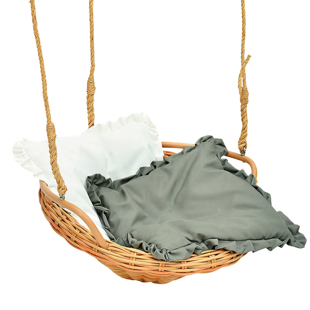 SOLARA Outdoor Hanging Rattan Chair with Weather Resistant PE Wicker Round Basket Seat Soft Cushion for Garden Balcony Patio Tree Area