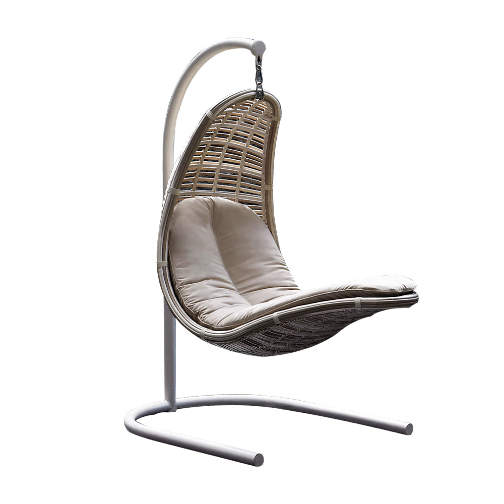 SOLARA Nest Hanging Basket Chair with PE Rattan Thick Steel Frame Large Round Base Soft Cushion Adjustable Height for Indoor Outdoor Leisure - White
