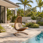 SOLARA Nest Hanging Basket Chair with PE Rattan Thick Steel Frame Large Round Base Soft Cushion Adjustable Height for Indoor Outdoor Leisure - Wood