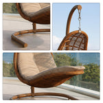 SOLARA Nest Hanging Basket Chair with PE Rattan Thick Steel Frame Large Round Base Soft Cushion Adjustable Height for Indoor Outdoor Leisure - Wood