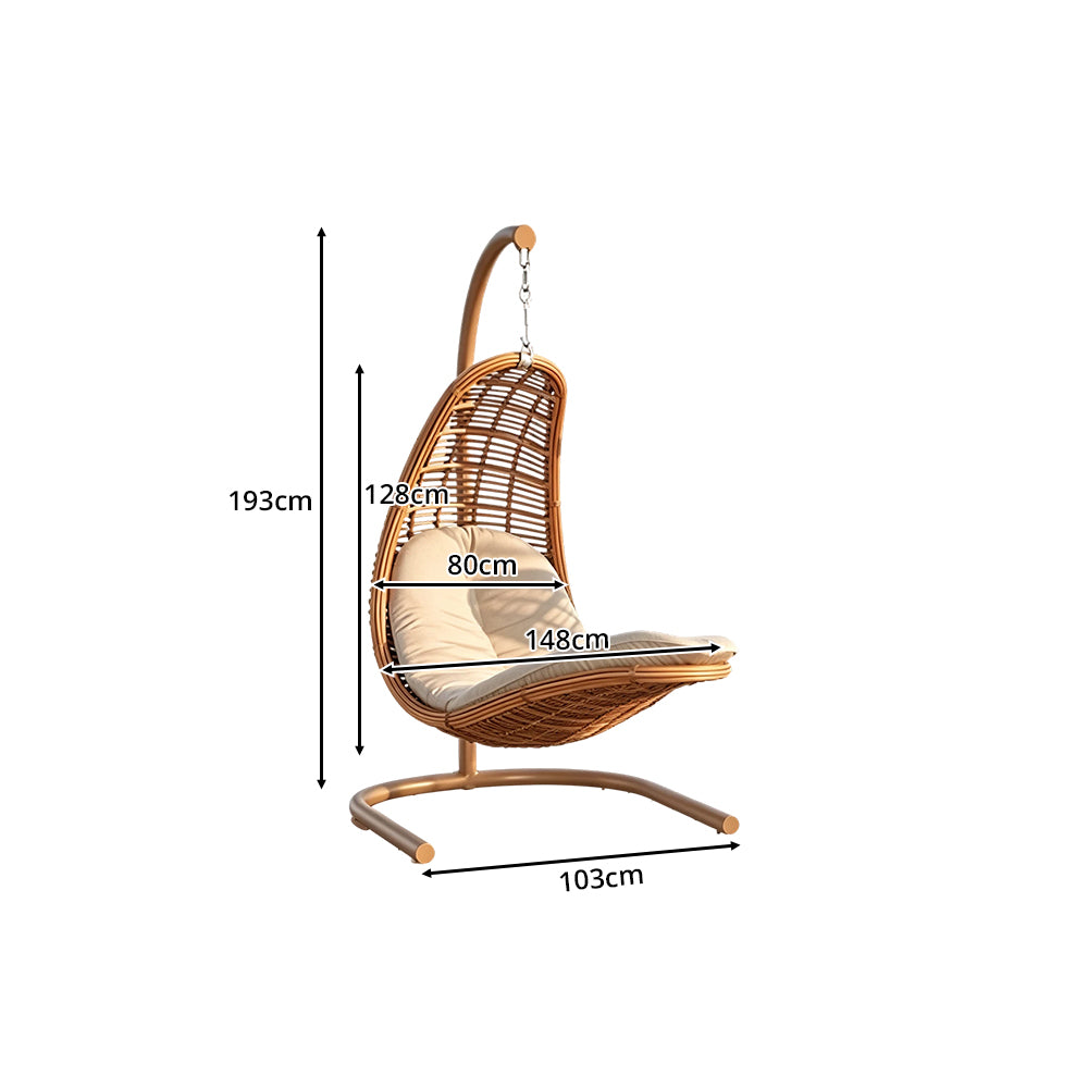 SOLARA Nest Hanging Basket Chair with PE Rattan Thick Steel Frame Large Round Base Soft Cushion Adjustable Height for Indoor Outdoor Leisure - Wood
