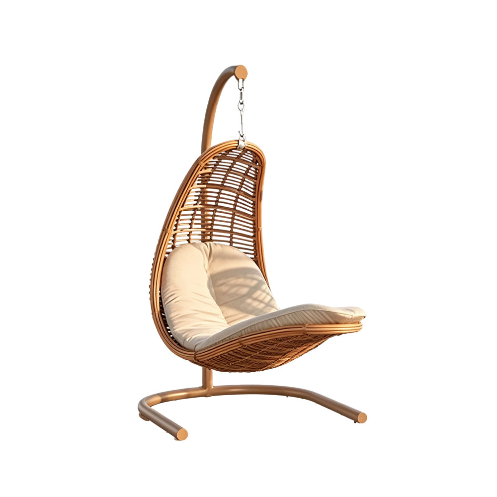 SOLARA Nest Hanging Basket Chair with PE Rattan Thick Steel Frame Large Round Base Soft Cushion Adjustable Height for Indoor Outdoor Leisure - Wood