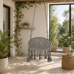 SOLARA Outdoor Hanging Chair Hand-Woven Rope Aluminium Frame with Cushion for Balcony Patio Garden