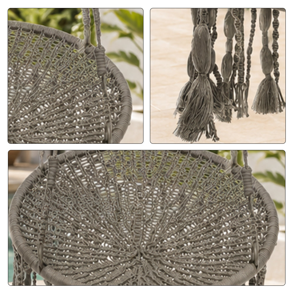 SOLARA Outdoor Hanging Chair Hand-Woven Rope Aluminium Frame with Cushion for Balcony Patio Garden