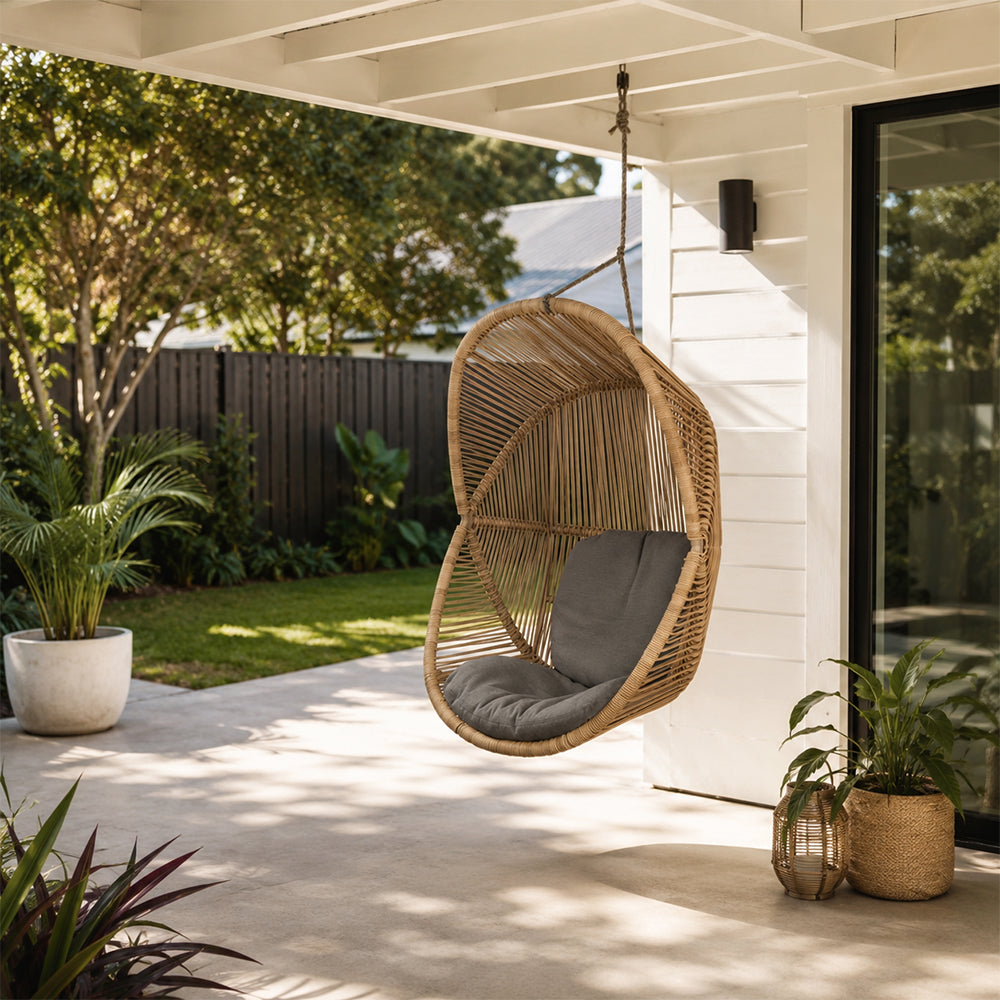 SOLARA Outdoor Hanging Egg Chair Hand-Woven PE Rattan Aluminium Frame with Cushion for Balcony Patio Garden