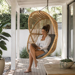 SOLARA Outdoor Hanging Egg Chair Hand-Woven PE Rattan Aluminium Frame with Cushion for Balcony Patio Garden