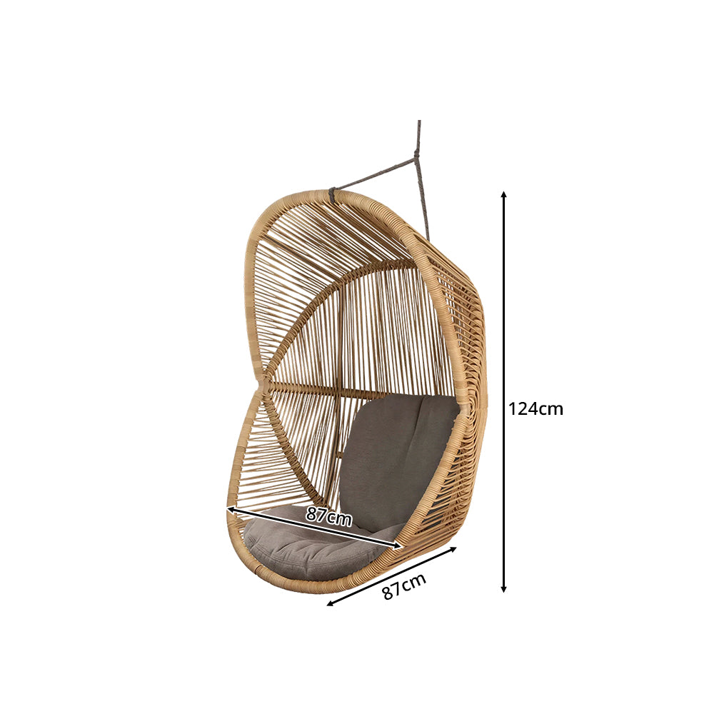 SOLARA Outdoor Hanging Egg Chair Hand-Woven PE Rattan Aluminium Frame with Cushion for Balcony Patio Garden