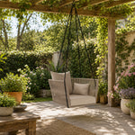SOLARA Nordic Hanging Chair Hand-Woven Rope PE Rattan with Soft Cushion for Balcony Patio Garden - Coffee