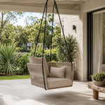 SOLARA Nordic Hanging Chair Hand-Woven Rope PE Rattan with Soft Cushion for Balcony Patio Garden - Coffee