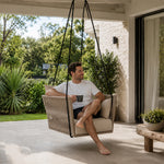 SOLARA Nordic Hanging Chair Hand-Woven Rope PE Rattan with Soft Cushion for Balcony Patio Garden - Coffee