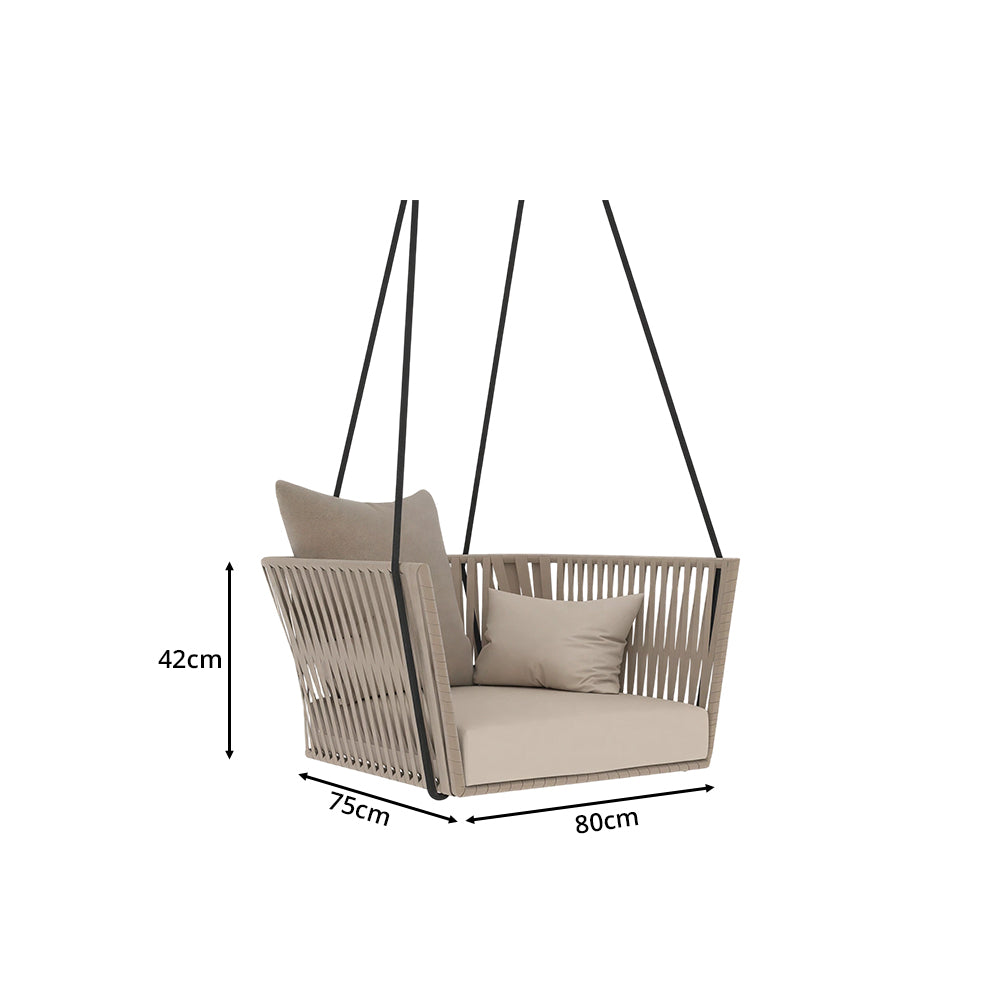 SOLARA Nordic Hanging Chair Hand-Woven Rope PE Rattan with Soft Cushion for Balcony Patio Garden - Coffee