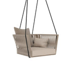 SOLARA Nordic Hanging Chair Hand-Woven Rope PE Rattan with Soft Cushion for Balcony Patio Garden - Coffee