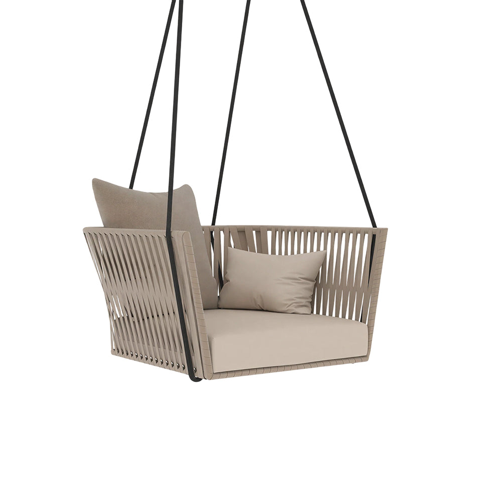 SOLARA Nordic Hanging Chair Hand-Woven Rope PE Rattan with Soft Cushion for Balcony Patio Garden - Coffee