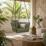 SOLARA Nordic Hanging Chair Hand-Woven Rope PE Rattan with Soft Cushion for Balcony Patio Garden - Green