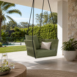 SOLARA Nordic Hanging Chair Hand-Woven Rope PE Rattan with Soft Cushion for Balcony Patio Garden - Green