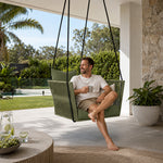 SOLARA Nordic Hanging Chair Hand-Woven Rope PE Rattan with Soft Cushion for Balcony Patio Garden - Green