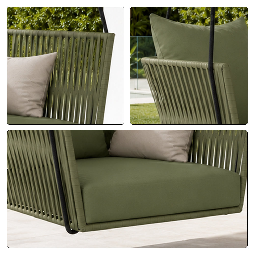 SOLARA Nordic Hanging Chair Hand-Woven Rope PE Rattan with Soft Cushion for Balcony Patio Garden - Green