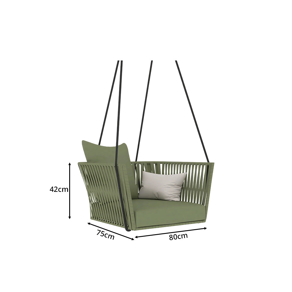 SOLARA Nordic Hanging Chair Hand-Woven Rope PE Rattan with Soft Cushion for Balcony Patio Garden - Green