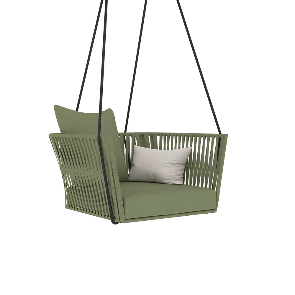 SOLARA Nordic Hanging Chair Hand-Woven Rope PE Rattan with Soft Cushion for Balcony Patio Garden - Green