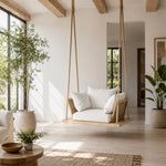 SOLARA Nordic Hanging Chair Solid Wood Seat PE Rattan with Soft Cushion for Balcony Bedroom Patio - Wood