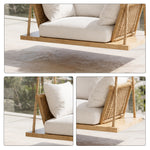 SOLARA Nordic Hanging Chair Solid Wood Seat PE Rattan with Soft Cushion for Balcony Bedroom Patio - Wood