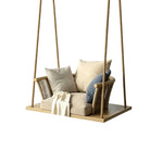 SOLARA Nordic Hanging Chair Solid Wood Seat PE Rattan with Soft Cushion for Balcony Bedroom Patio - Coffee
