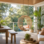 SOLARA Large Hanging Basket Chair Hand-Woven PE Rattan with Soft Cushion for Balcony Bedroom Patio Garden