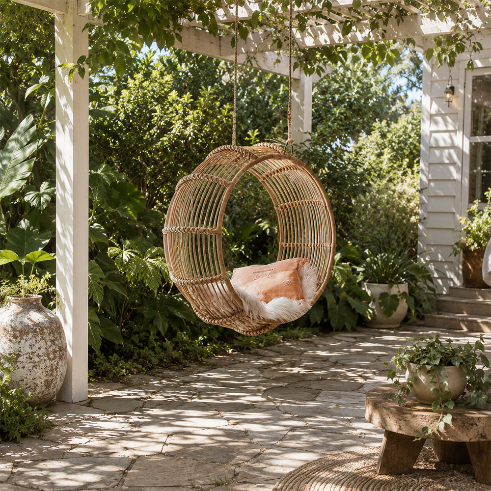 SOLARA Large Hanging Basket Chair Hand-Woven PE Rattan with Soft Cushion for Balcony Bedroom Patio Garden