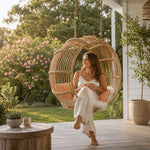SOLARA Large Hanging Basket Chair Hand-Woven PE Rattan with Soft Cushion for Balcony Bedroom Patio Garden
