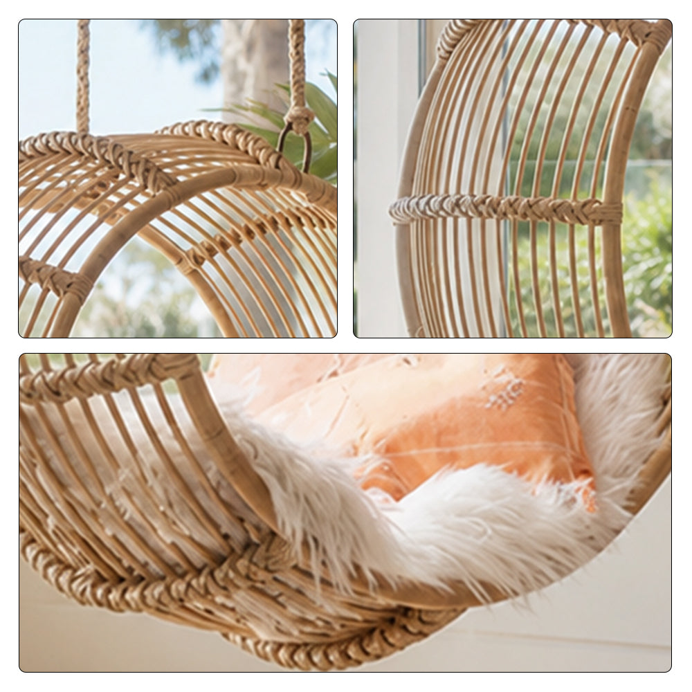 SOLARA Large Hanging Basket Chair Hand-Woven PE Rattan with Soft Cushion for Balcony Bedroom Patio Garden